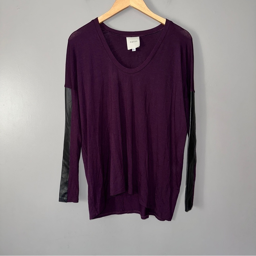 Michelle Mason long sleeve blouse with lambs leather sleeve